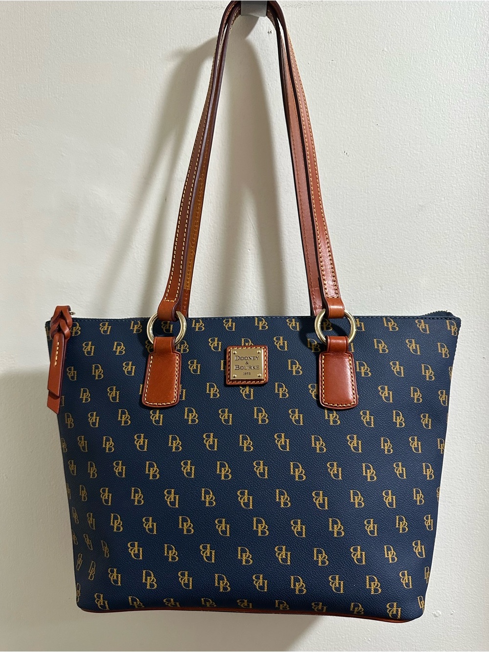 Dooney & Bourke Navy and Brown Signature Tote - Picture 15 of 16